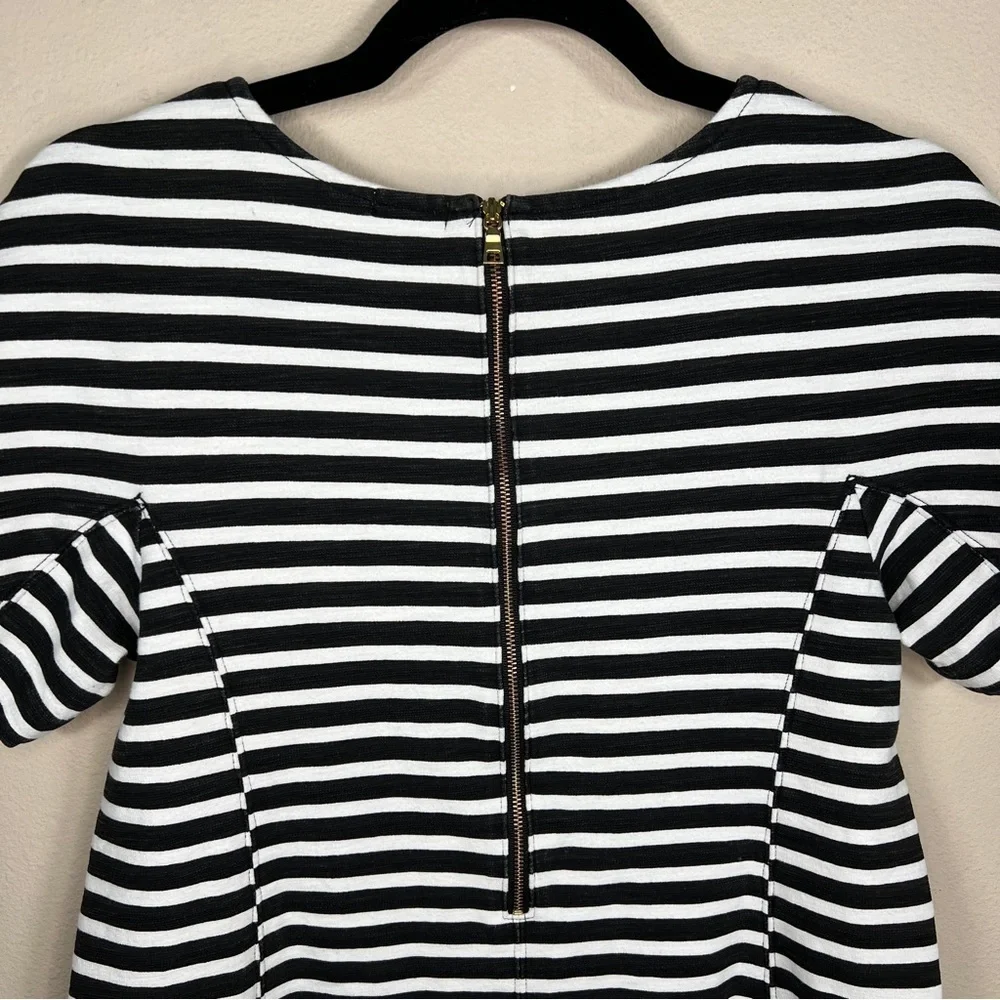 SMALL J CREW STRIPED DRESS BLACK WHITE PREPPY CASUAL SHEATH SHORT SLEEVE